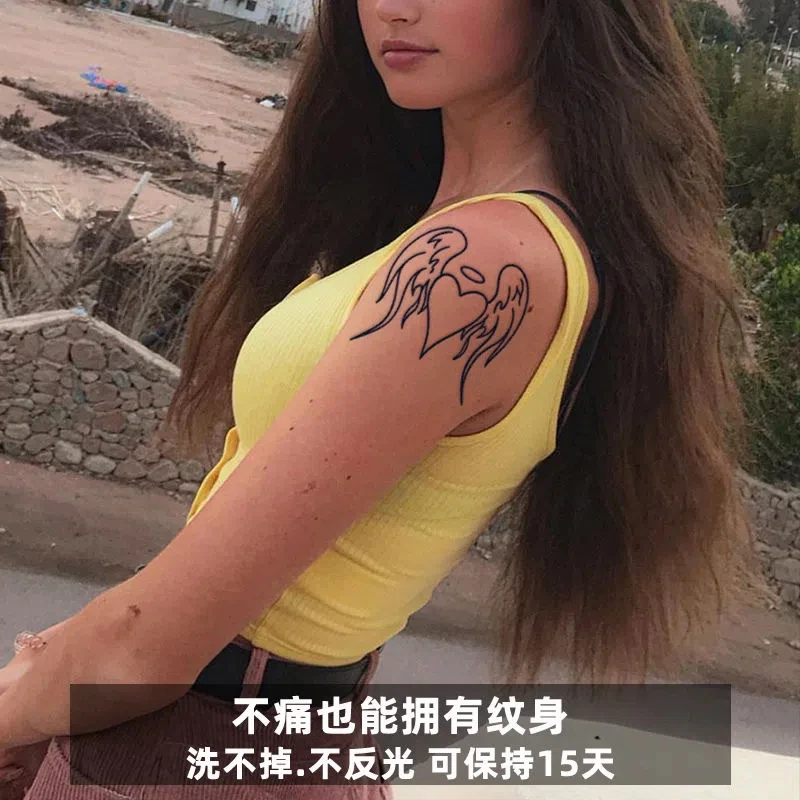 Amor asas de anjo suco de ervas tatuagem adesivos menina duradoura à prova dwaterproof água flor braço sexy temporária tatuagem falsa tatuajes temporales