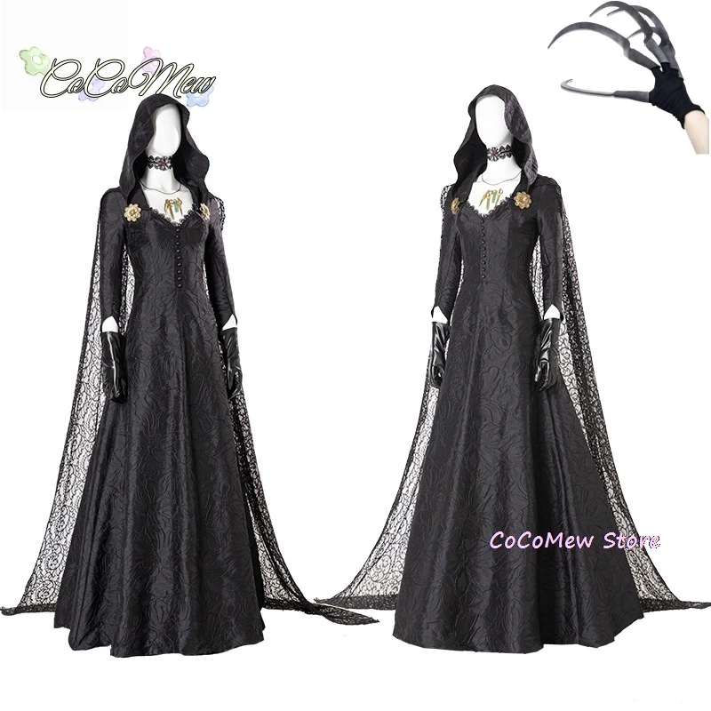 Resident Village Bela Cassandra Daniela Cosplay Costume Evil Vampire Lady Dress Outfits Scary Role Halloween Party Hooded cape