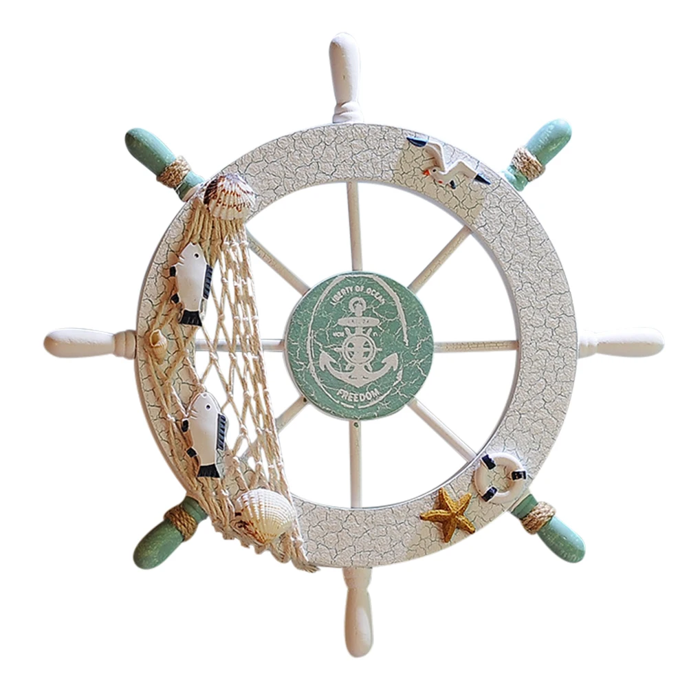 

Wooden Ship Wheel Decor Mediterranean Style Steering Wheel For Home Bar Coffee Shop Wall Decoration Marine Theme Ornament