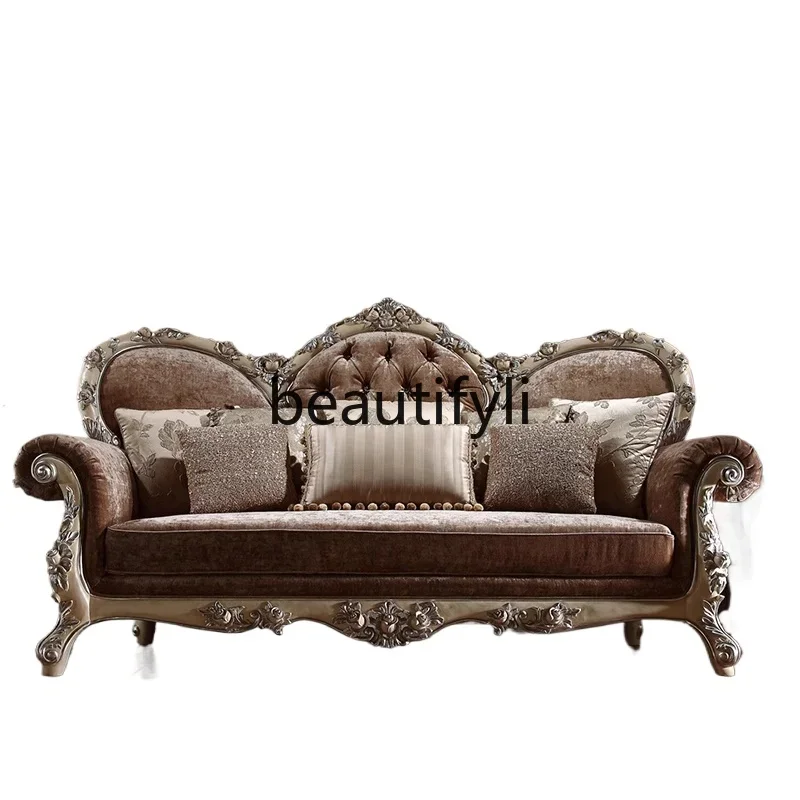 A71 Retro ivory white solid wood sofa with silver cloth sofa birch furniture