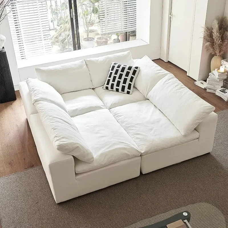 French cream cloud sofa cotton and linen fabric living room furniture small apartment modular segmented removable
