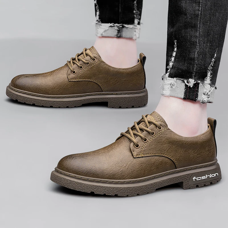 Men's Fashion Casual Shoes Genuine Leather Upper Lace-Up Comfort Trainer for Walking, Outdoor, Business, and Leisure Activities