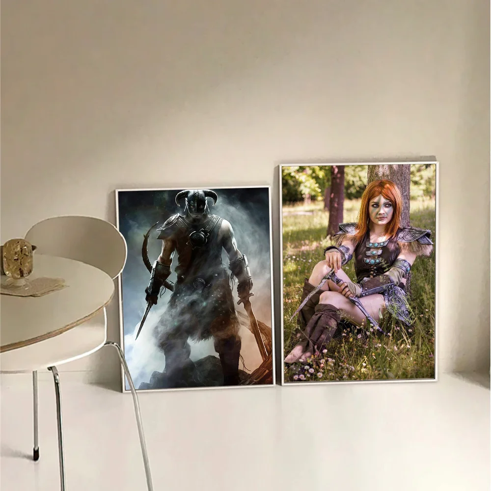 1pc Cosplay Classic Game Scroll V S-Skyrim Self-adhesive Art Poster Waterproof Paper Sticker Coffee House Bar Room Wall Decor