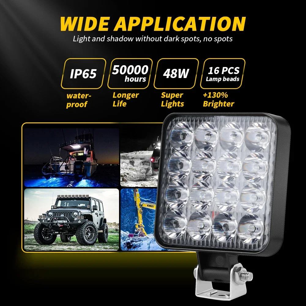 48W LED Light Bar Work Light LED Running Lights Bar for Car Tractor Boat Truck 4X4 Spotlight WD SUV ATV Offroad LED Headlights