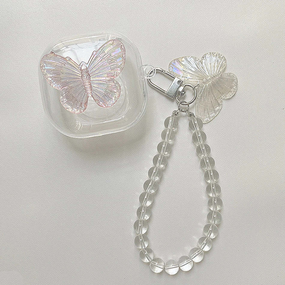 For Samsung Galaxy Buds 2 / Buds live / buds Pro Case Luxury Crystal Butterfly Keychain Shell Silicone Clear Earphone Cover