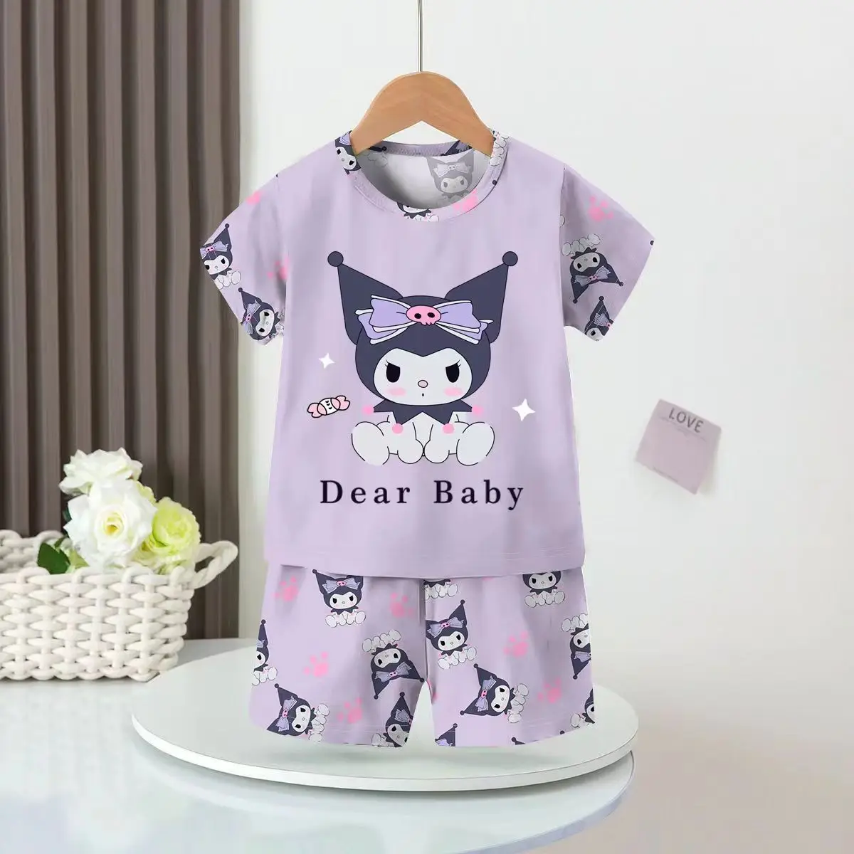 Princess Style Children's Pajamas for Girls Set Summer Short Sleeved Children Girls Babies Middle-aged and Elderly Children