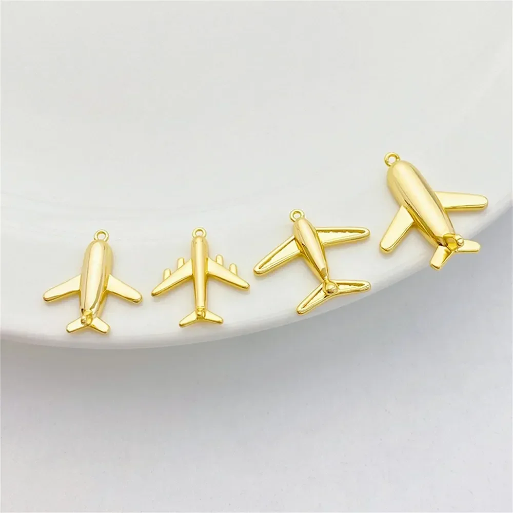 14K Package Gold Color Preserved 3D Aircraft Fighter Pendant Pendant Handmade DIY Bracelet Necklace Jewelry Material Accessories