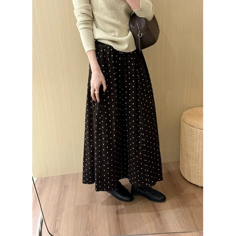 

Artistic Style Thick Polka Dot Half Skirt Casual High Waist Slimming Women's Winter New Fashion Korean Version Commute Skirt