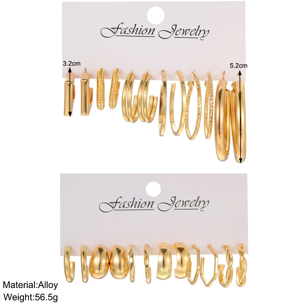 17KM Gold Color Vintage Circle Hoop Earrings for Women Girls Simple Fashion Geometric Drop Earring Set New Trendy Jewelry Party