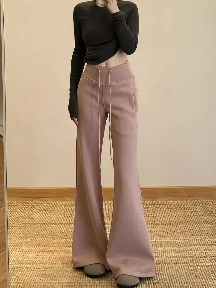 

Women's Fleece-Lined High-Waisted Trousers Slimming Fit Flattering Drape Slightly Flared Legs Comfortable