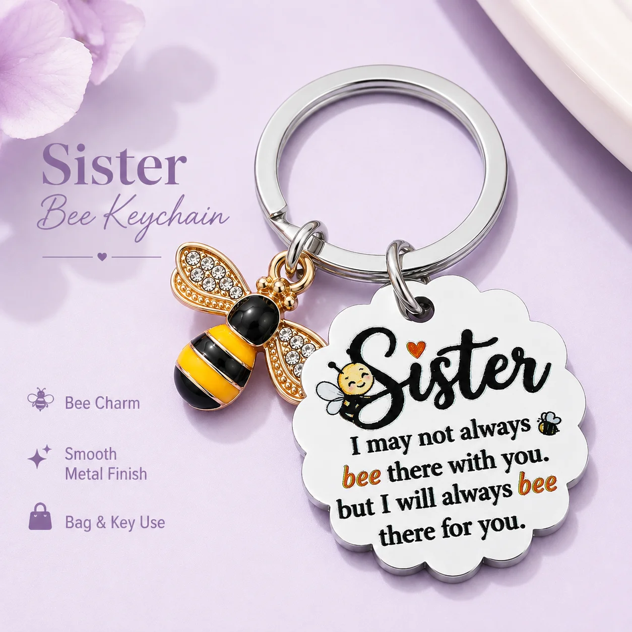 Bee Keychain Sisters Gifts from Sister Cute Bee Themed Gifts for Women Girls Birthday Christmas Thanksgiving Wedding Bee Charms