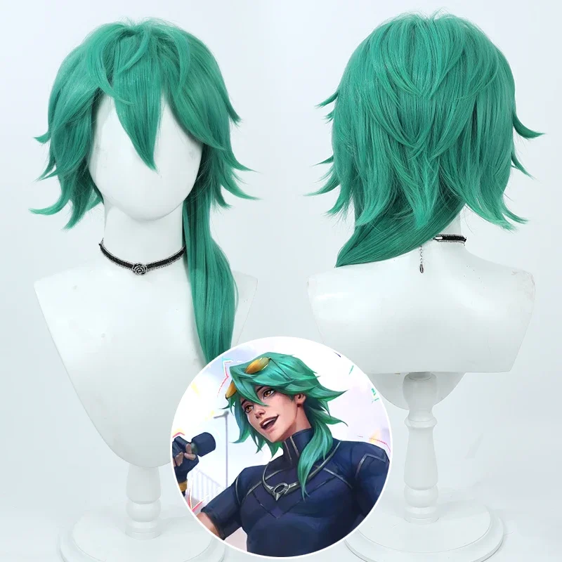 

LOL Heartsteel Ezreal Cosplay Wig Green Heat Resistant Synthetic Hair for Halloween Role Play Party