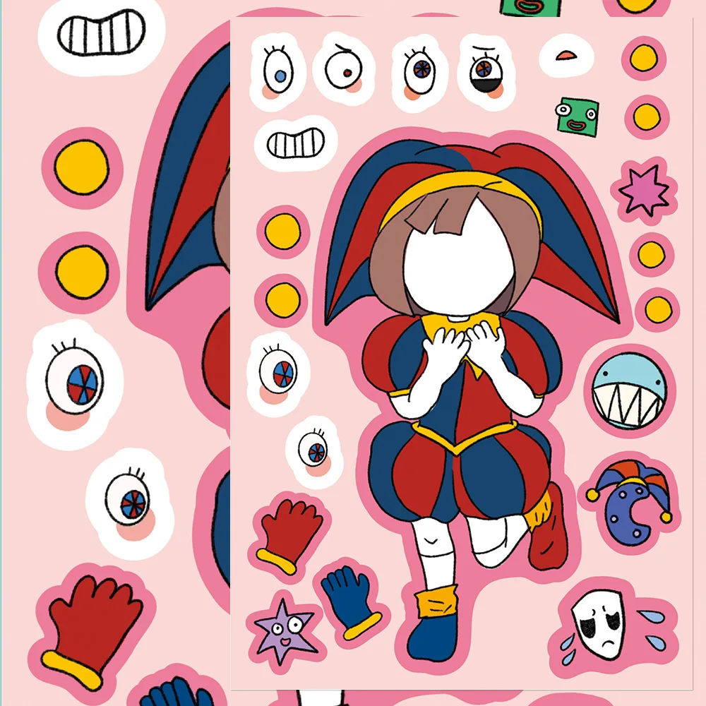 8Sheets Cartoon Digital Circus Make A Face Puzzle Stickers Kids Make Your Own DIY Game Children Jigsaw Education Toys
