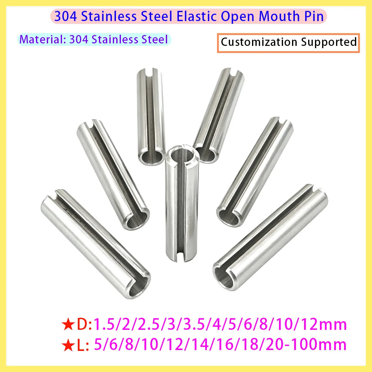 5-100Pcs 304 Stainless Steel Slotted Spring Pins Roll Spring Dowel Pins M1.5 M2 M2.5 M3 M4 M5 M6 M8 M10 M12