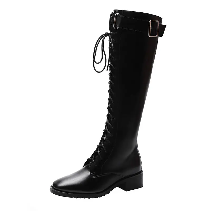 Sznurowane buty damskie długie buty damskie zimowe do kolan z koronkami obuwie motocyklowe brązowe duże rozmiary ciepła jakość wyprzedaży