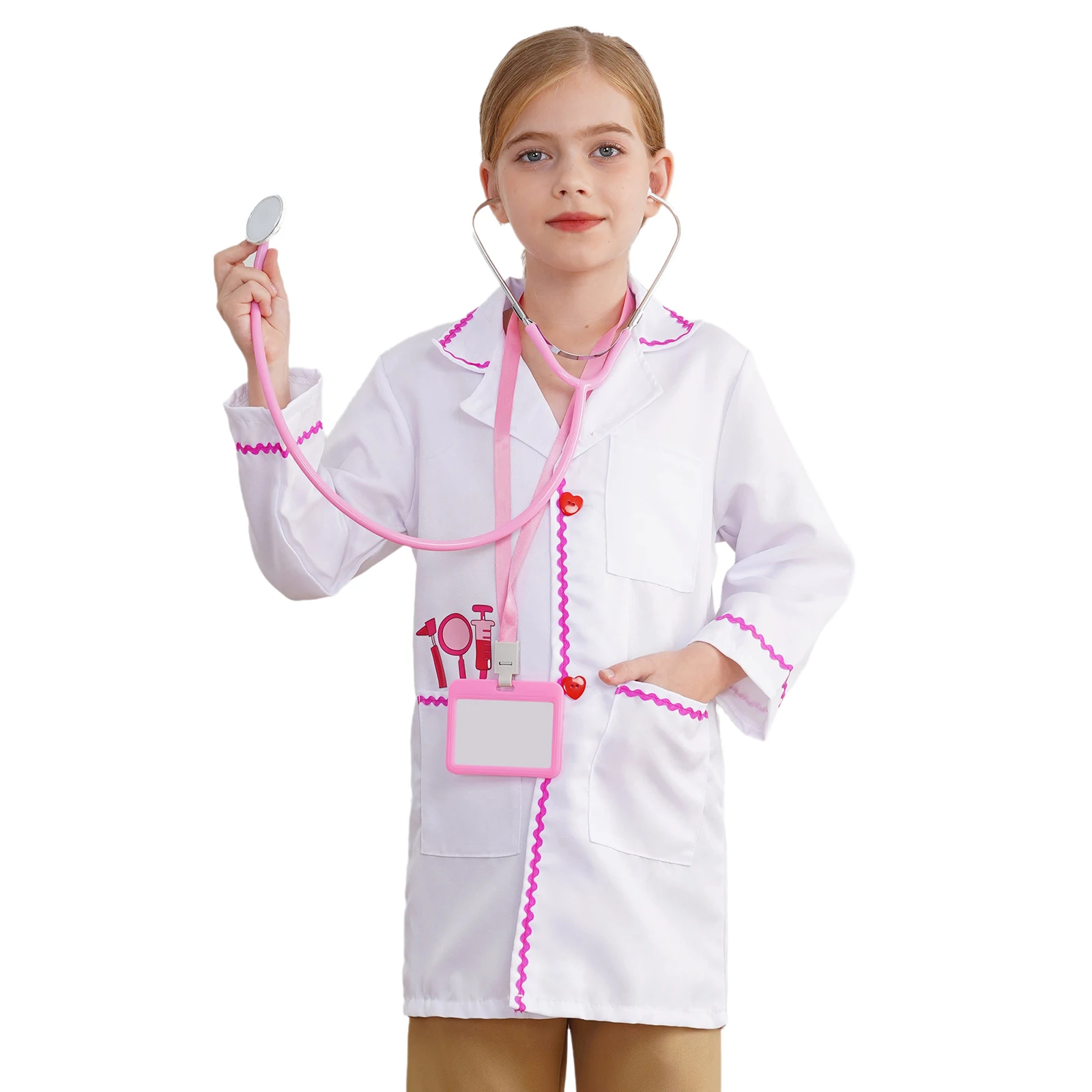 Boys Girls Halloween Doctor Cosplay Costume Career Day Dress Up Clothes Robe with Stethoscope Toy Work Card for Halloween Party