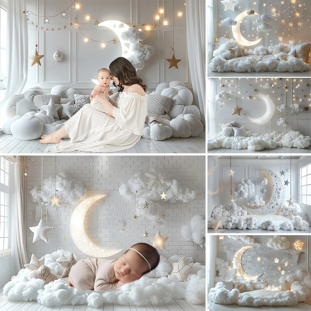 

Baby Show Background Golden Glitter Crescent Backdrop Wall Cotton Cloud Photo Studio Kids Birthday Cake Smash Photography Props