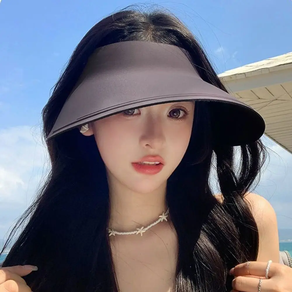 

Simple Breathable Traceless Sun Hat Large Brim Empty Top Women Sun Hat Foldable Korean Style Beach Cap Travel