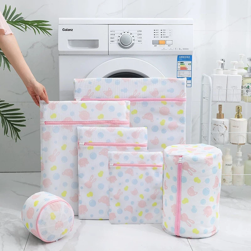 2-6PCS Fine Mesh Laundry Bags Set Cute Print Clothes Protection Bags Durable Washing Machine Bag Bathroom Organizer Pouch Suit