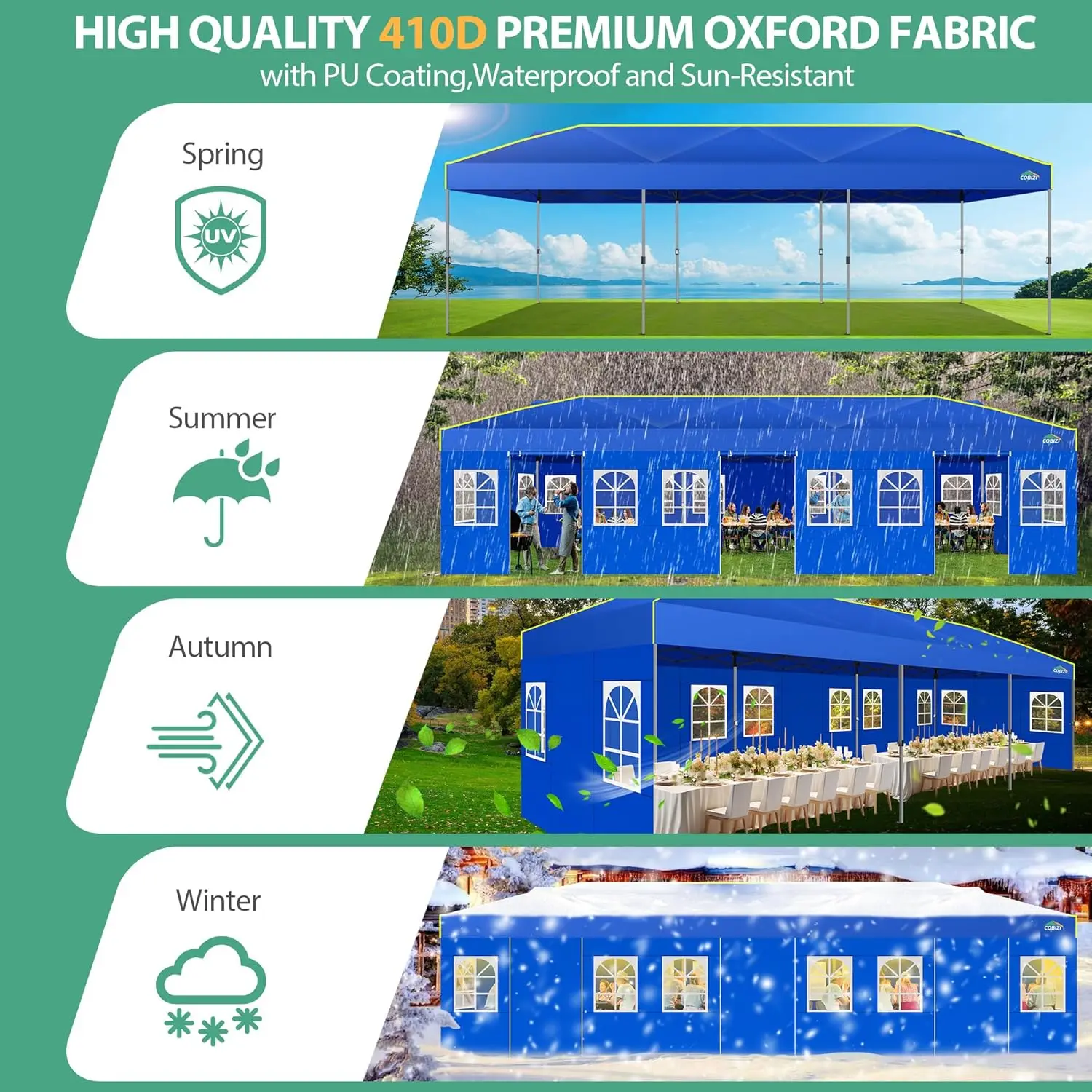 COBIZI 10x30 Pop Up Canopy Tent with Sidewalls 10x30 Party Tent Outdoor Wedding Event Tent for Parties UPF 50+ Windproof