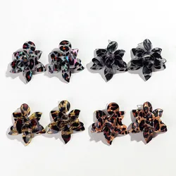 Fashion Leopard Acrylic Rose Flower Drop Earrings for Women Vintage Acetate Flowers Plant Dangle Earrings Bohemia Jewelry Gifts