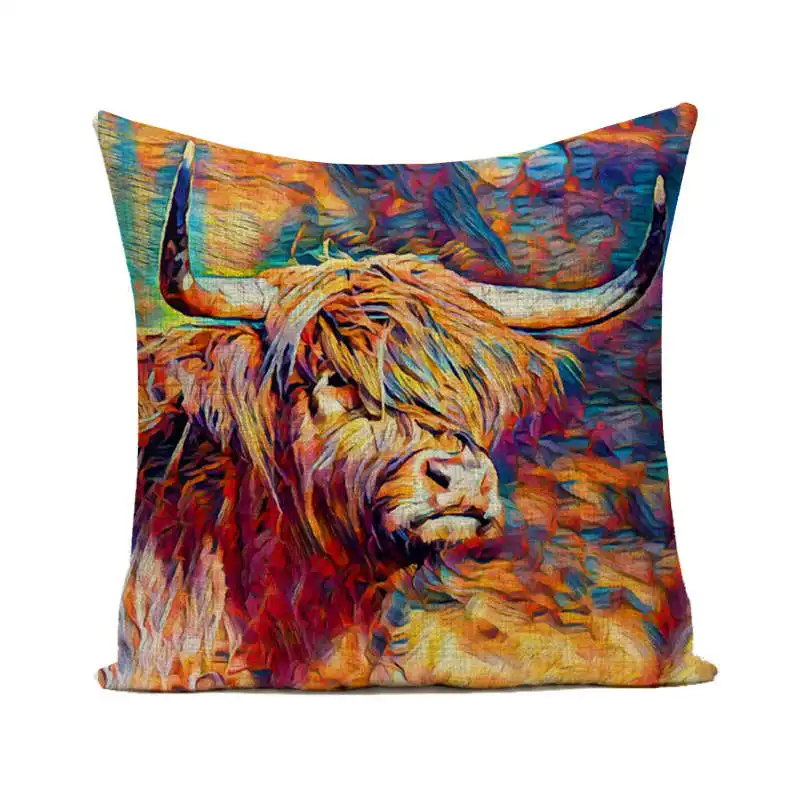 Cute Yak Cow Wild Animals Pillow Case 3d oil printing pillowcase Linen Cotton Sofa Chair Decor 45X45 50X50 soft cushion cover