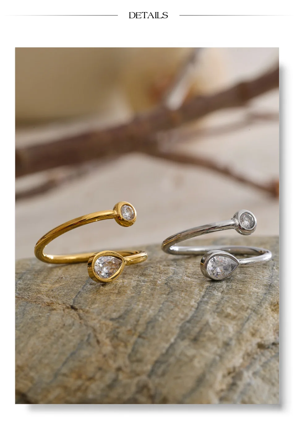 Yhpup dünner, verstellbarer Ring aus Edelstahl mit Zirkonia für Damen, zarter, ästhetischer Fingerschmuck für den täglichen Gebrauch – Detail 9