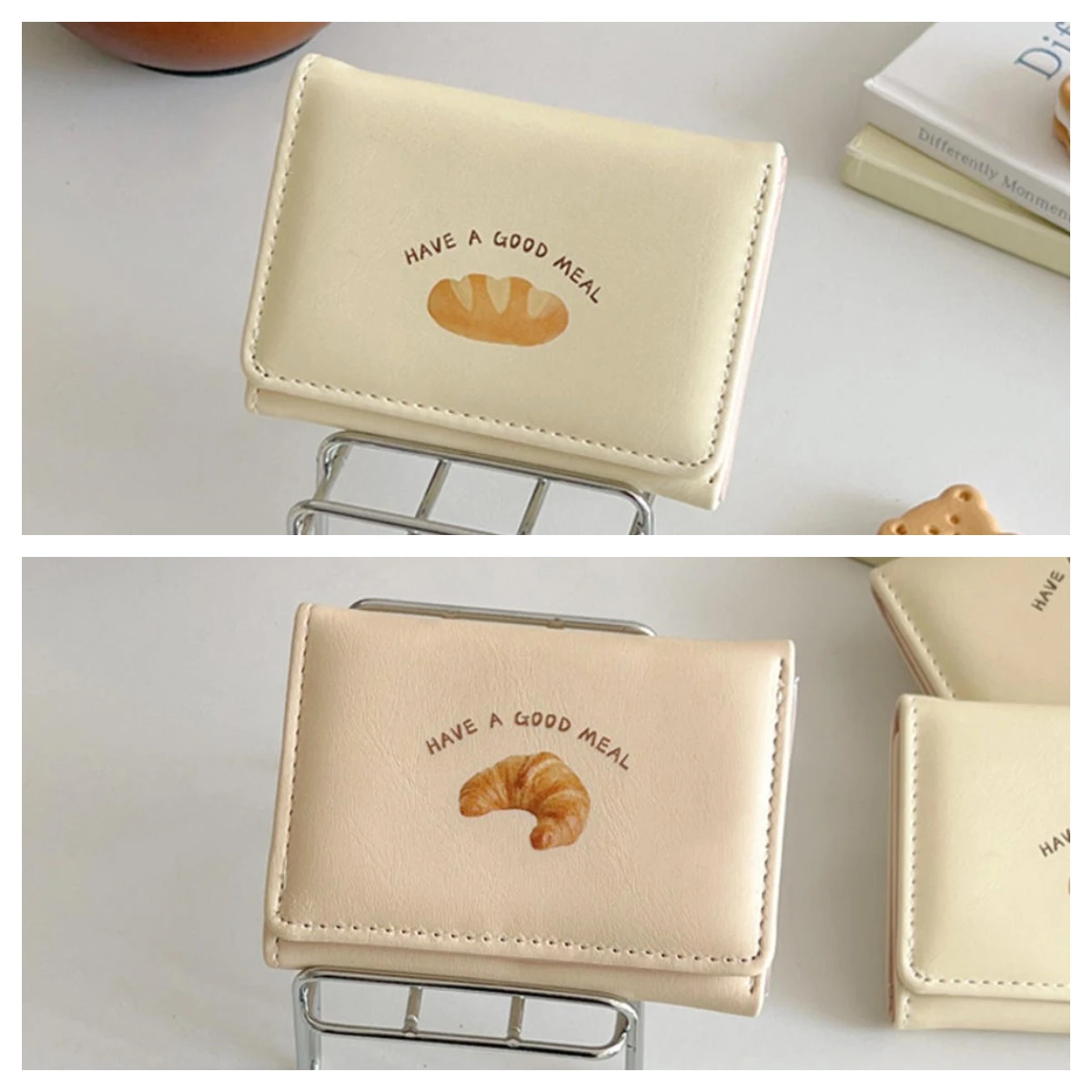 

New Cartoon Butter Toast Wallet Women Small PU Leather Handbags Three Fold Multi Cards Holder Student Coin Purse Short Wallet