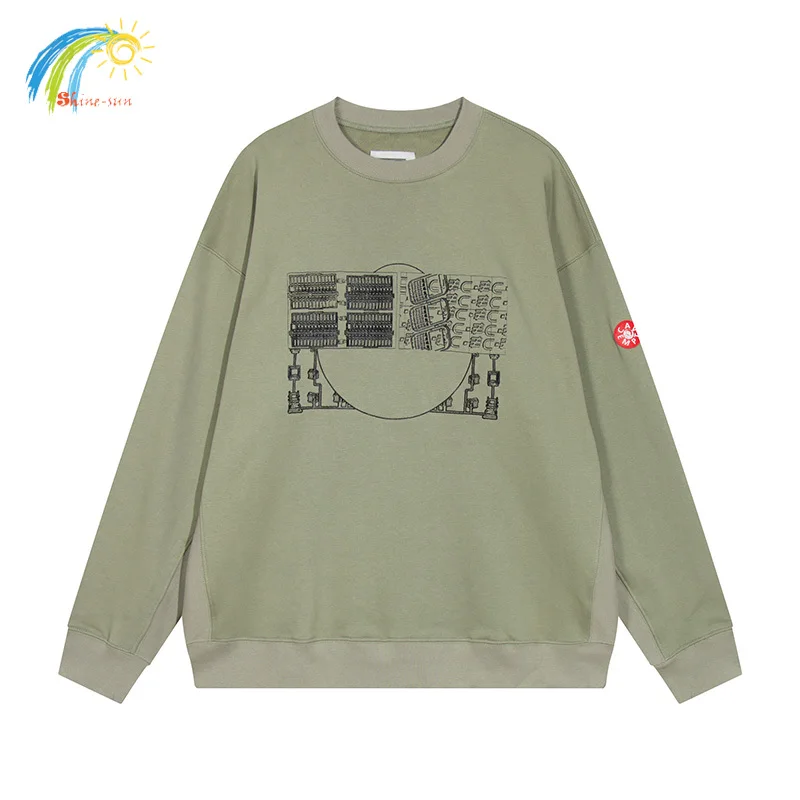 

Green Wax Dyed Retro Logo Embroidered Cav Empt CE Sweatshirts Men Women 1:1 Tags Patchwork Oversized CAVEMPT Crewneck Pullovers