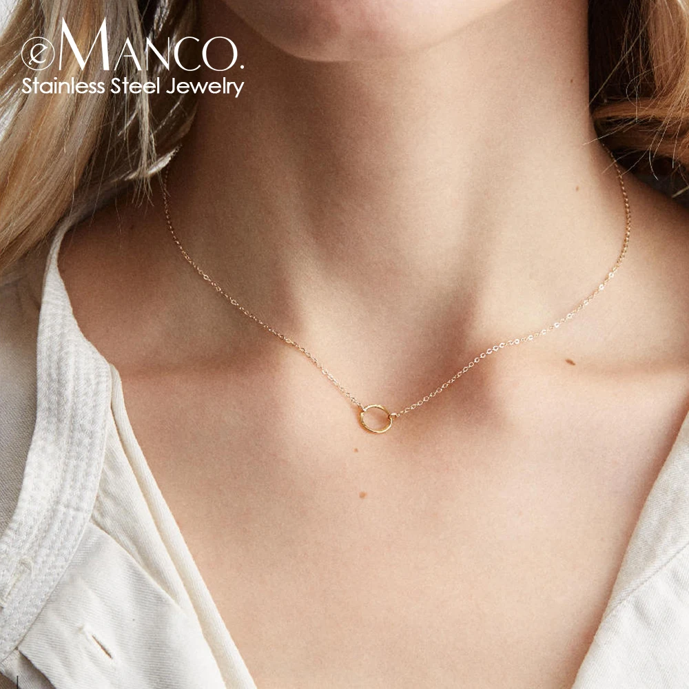 eManco Fine Chain Necklace Stainless Steel Gold Color Pendants Short Long Statement Women  Colar Gift Stainless Steel Jewelry