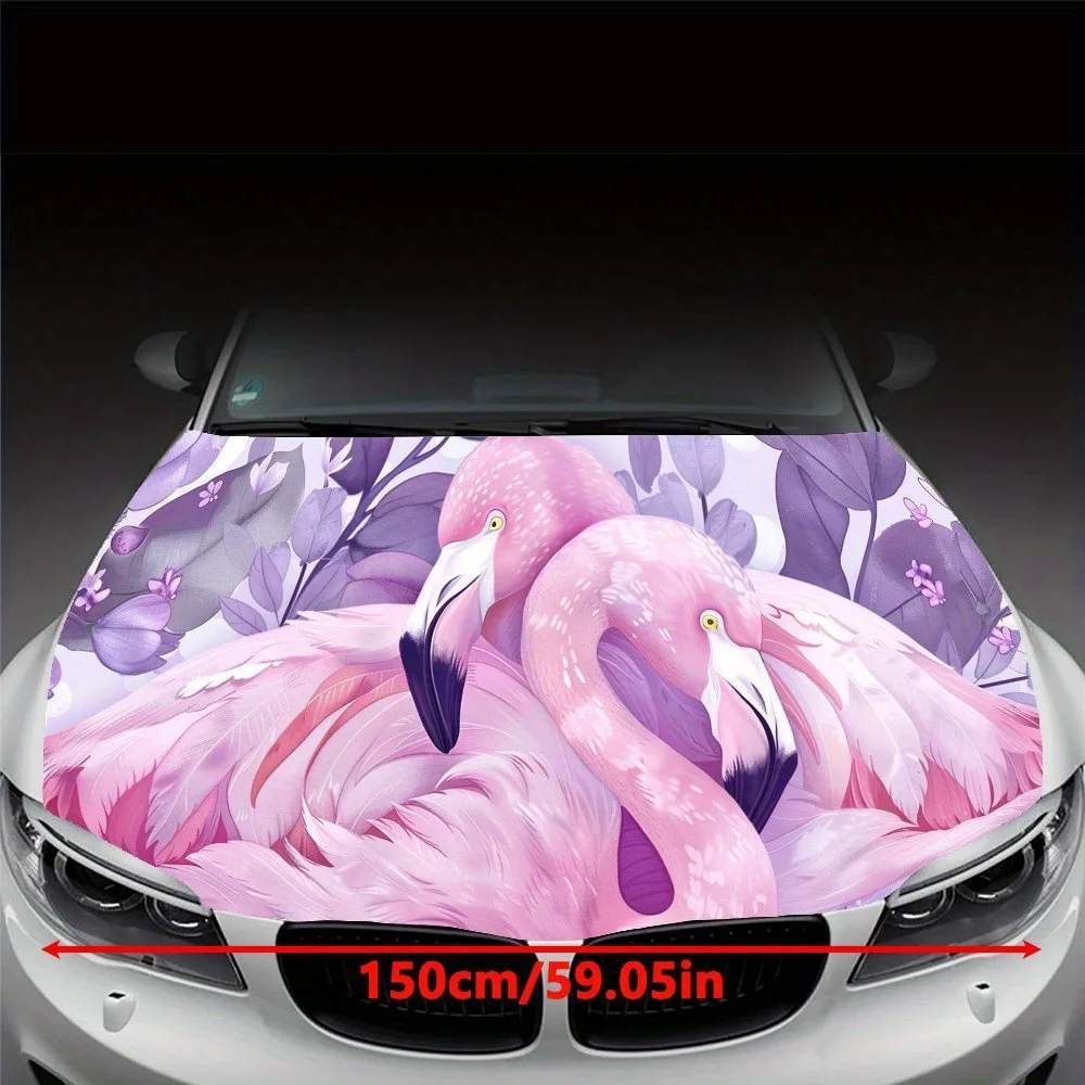 Pink Flamingo Car Hood Sticker PVC Self Waterproof Stick, Striking Auto Exterior Accessories Decor Protect Gift for Car Lover