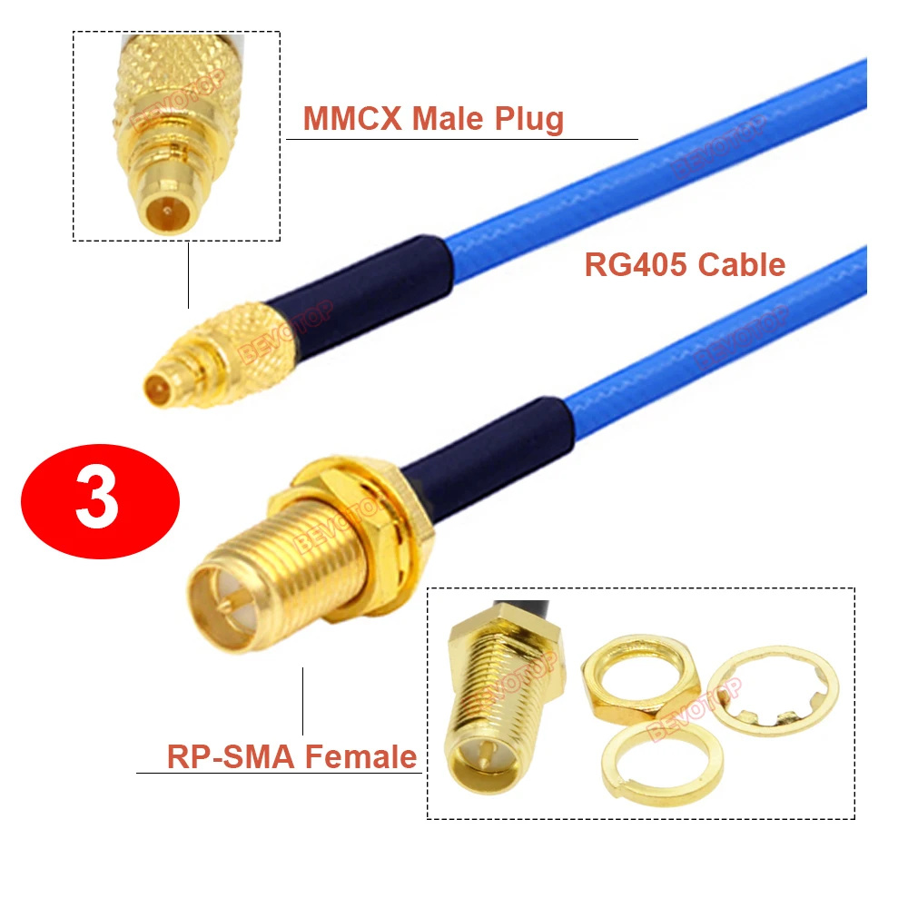 1PCS SMA to MMCX RG405 Cable RP-SMA/ SMA Female to MMCX Male Straight/ Right Angle 90° Plug High Frequency RG-405 086 Jumper