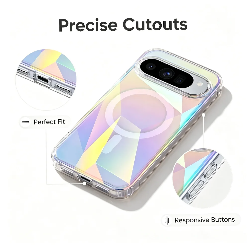 Clear Rainbow Magnetic Phone Case For Google Pixel 11 10 9 Pro XL A For Magsafe Wireless Charge Shockproof Bumper Tough Cover