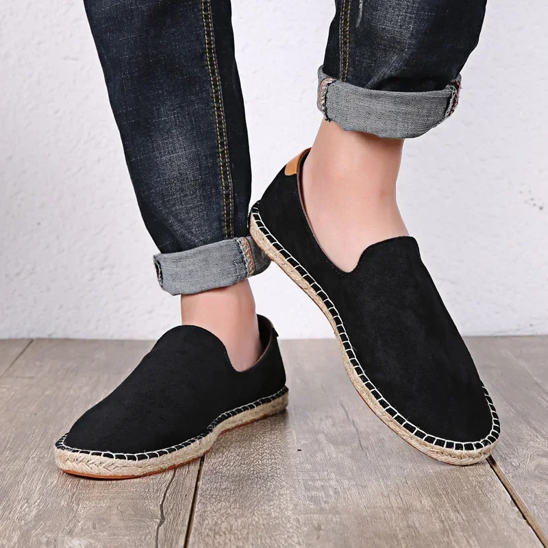 Breathable Comfortable Loafers Outdoor Casual Shoes Convenient Slip-on Hand Sewn Thread Linen Sole Shoes Straw Woven Canvas Shoe