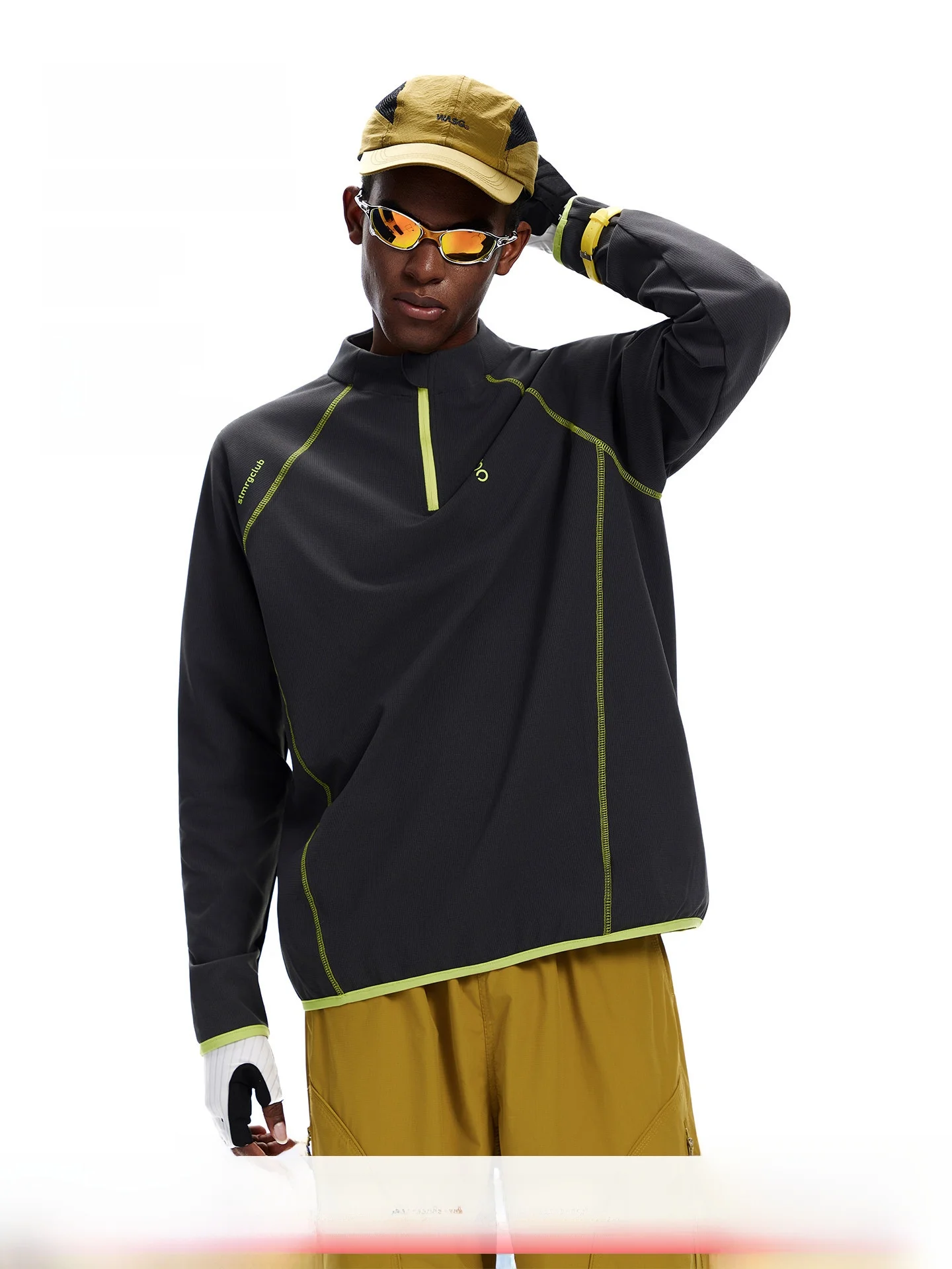 Artannie Men's Outdoor Sports Long Sleeve T-Shirt Quick Dry Half Zip High Collar Casual Style Polyester Fabric Breathable