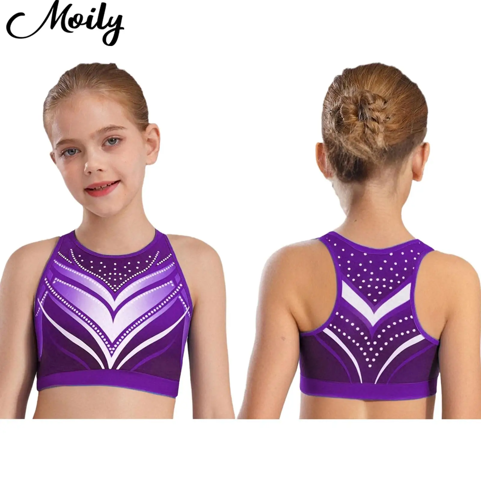 

Figure Skating Dance Vest for Kids Girls Gymnastics Tops Sportswear Sleeveless Contrast Color Athletic Yoga Workout Vest Costume