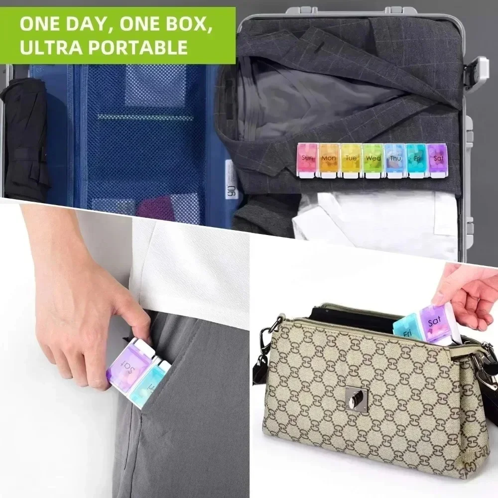 Novo Organizador de Pílulas Premium Rainbow para 1 Dose Diária, Semanal, Caixa de Armazenamento para Vitaminas, Óleos de Peixe e Suplementos