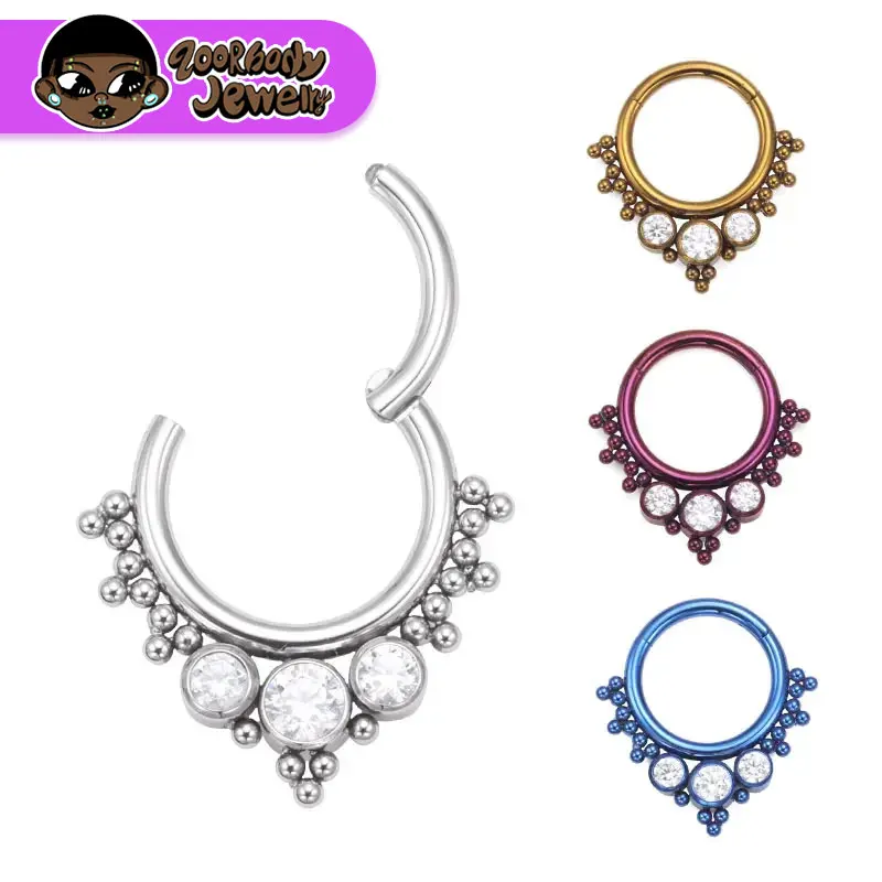 

ASTM F136 Titanium Clicker High Quality Anodized Helix Daith piercing Inlaid With CZ Welded Nose Ear Ring Body Piercing Jewelry