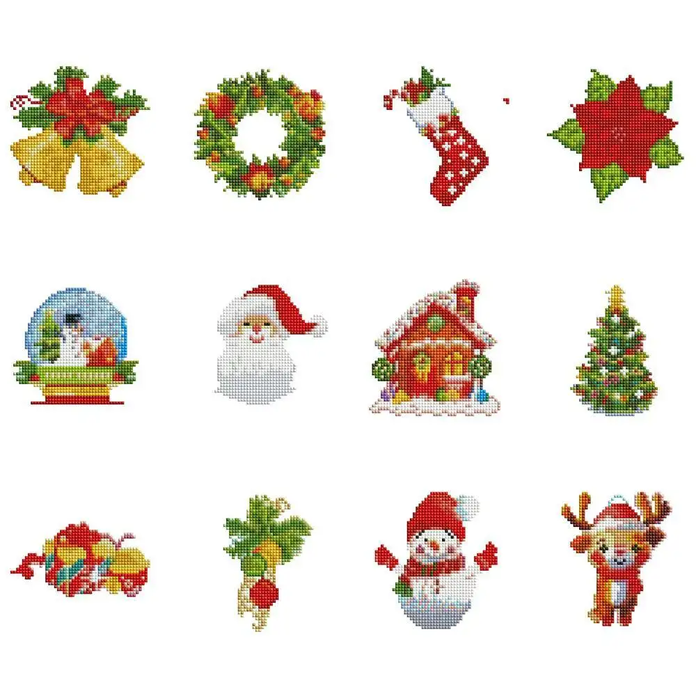 12PCS DIY Diamant Malerei Weihnachten Santa Claus Kit Voll Platz Winter Mosaik Cartoon Schneemann Wand Dekor Weihnachten Geschenk