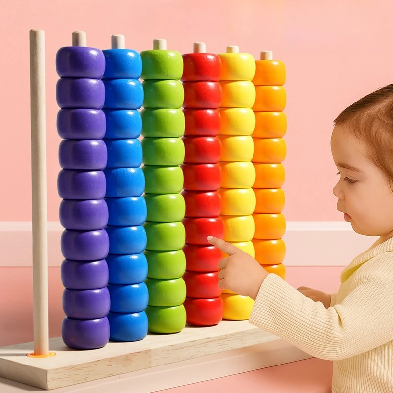 Rechtshändiges, farbenfrohes großes Holz-Abakus-Perlen-Sequenzierspiel, Paar-Matching, interaktives Perlen-Matching-Stapel-Brettspiel