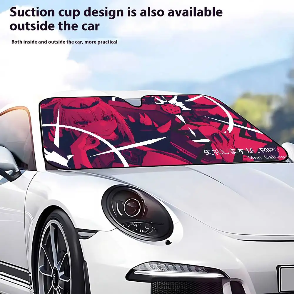 موري كاليوب Hololive سيارة ظلة الزجاج الأمامي نافذة أمامية قناع 70x130 سنتيمتر الشمس قناع الشمسية حماية منقوشة هدية الجدة سيارة #4