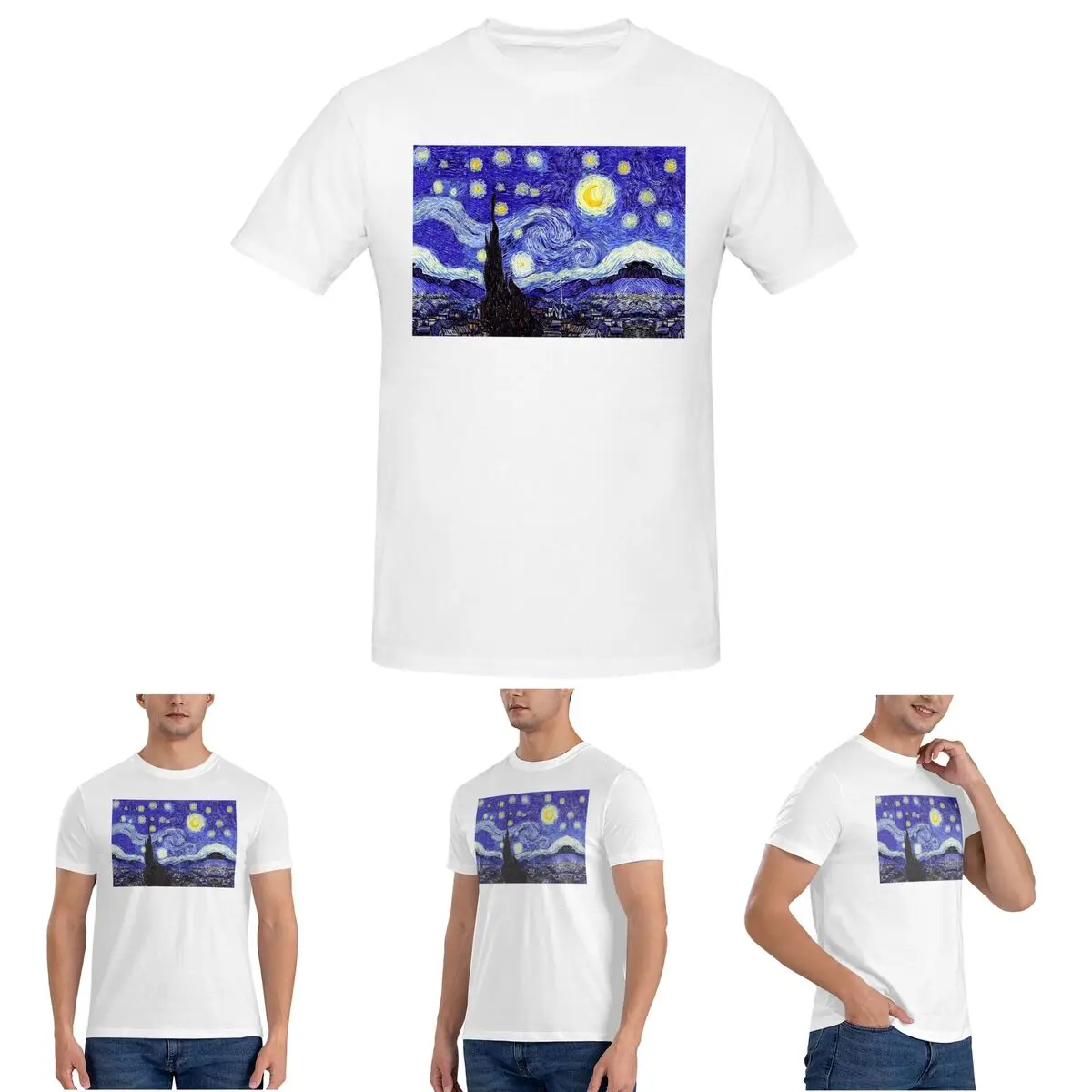 

Мужская футболка «Звездная ночь» Ван Гога «Вдохновение в горах», мужские футболки с коротким вырезом, летняя одежда, топы S-6XL