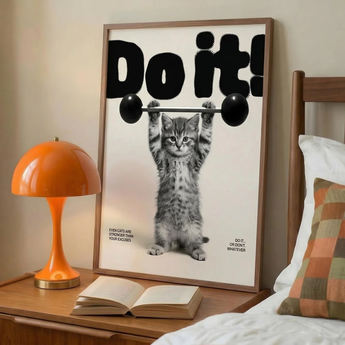 Whimsical Cat Gym Motivational Canvas Prints Poster Funny Kitten Lifting Weights Art Prints Bedroom Wall Art Home Decor Poster