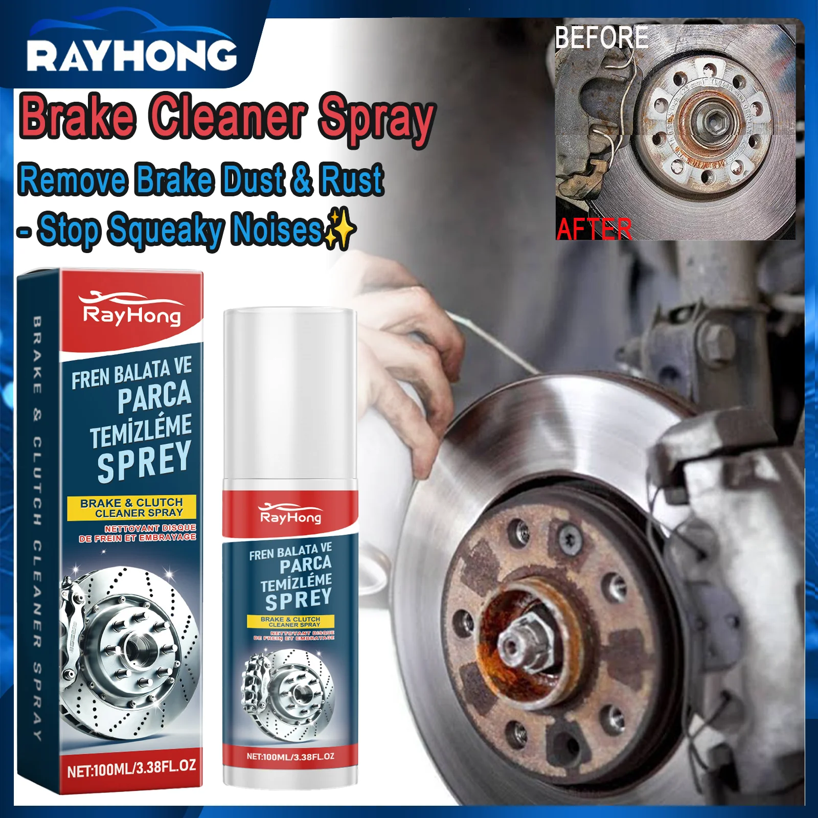 Brake Cleaner Spray Brake Parts Degreaser Dust Remover Disc Cleaner Prevents Noise Corrosion Inhibitor Fast Evaporating 100ml