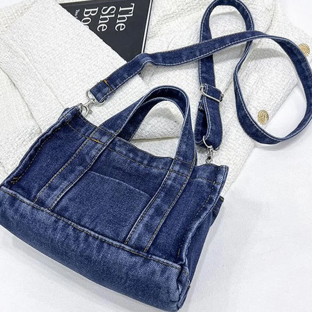 Name Embroidered Korean Summer Canvas Bag Denim One Shoulder Crossbody Bag Casual Versatile Handheld Women\'s Cloth Bag