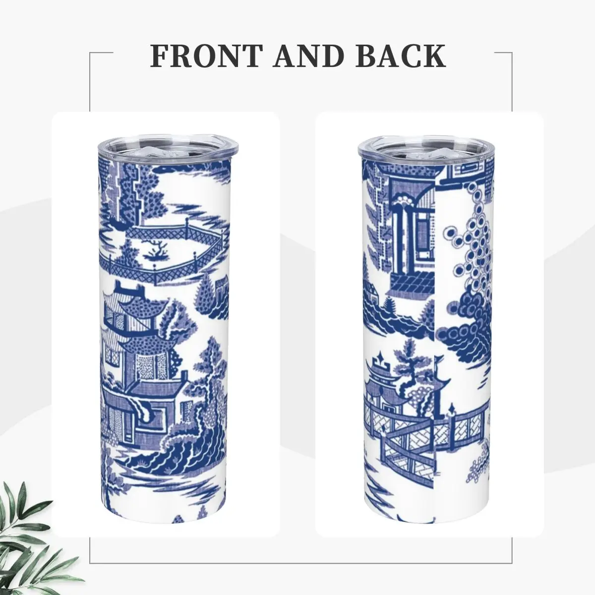 Blue Willow Ancient Ming China Chinoiserie Stainless Steel Tumbler Vacuum Insulated Mug Thermal Cold Cup Straw With Lid 20oz