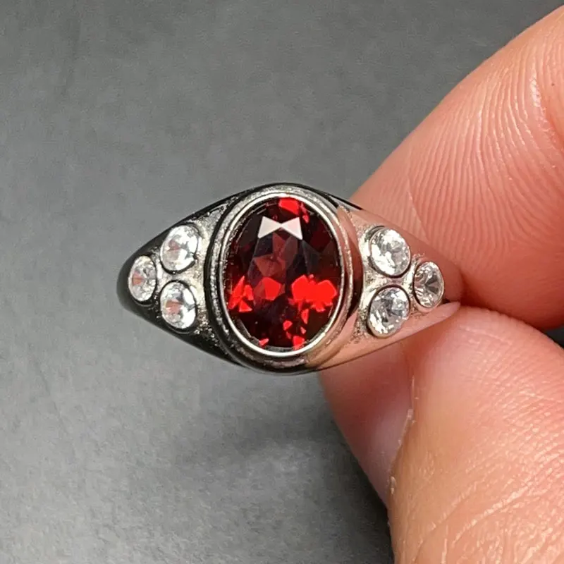 925 Silver Garnet Ring 6mm*8mm VVS 1ct Natural Garnet Ring for Daily Wear No Fading 3 Layers 18K Gold Plating Gemstone Jewelry