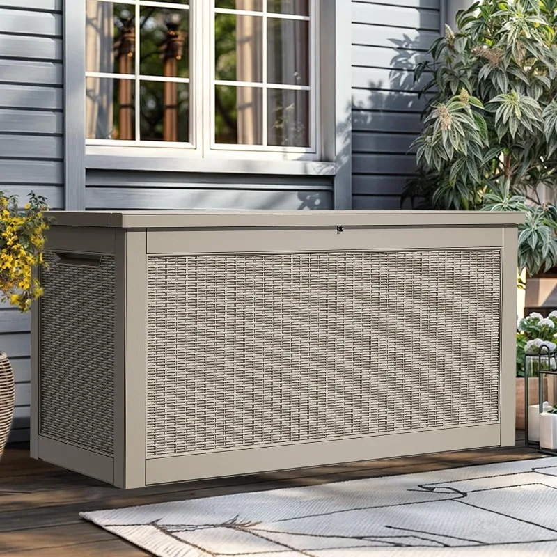 YITAHOME XXL 260 Gal Large Deck Box, Outdoor Resin Storage Box, Rattan Storage Container for Patio Furniture, Garden Tools