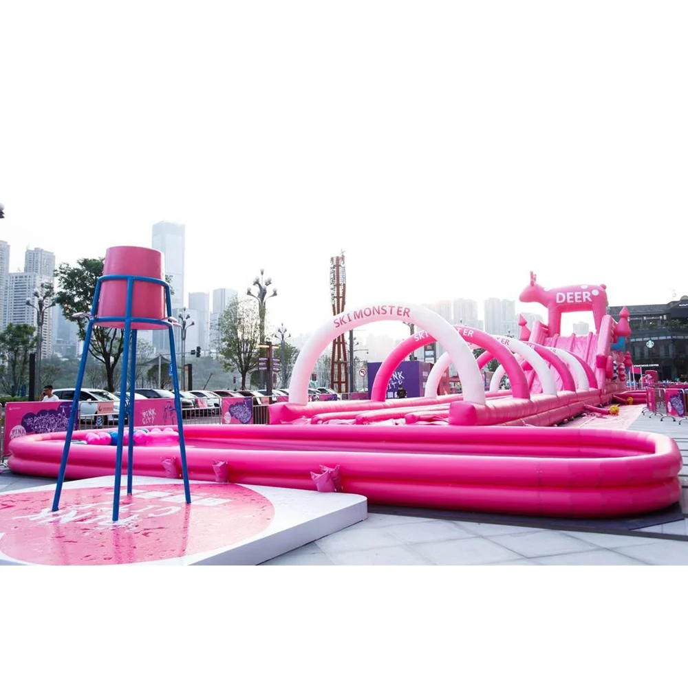 Commercial Big Super Pink Slip n Slide Inflatable Water Slide the City