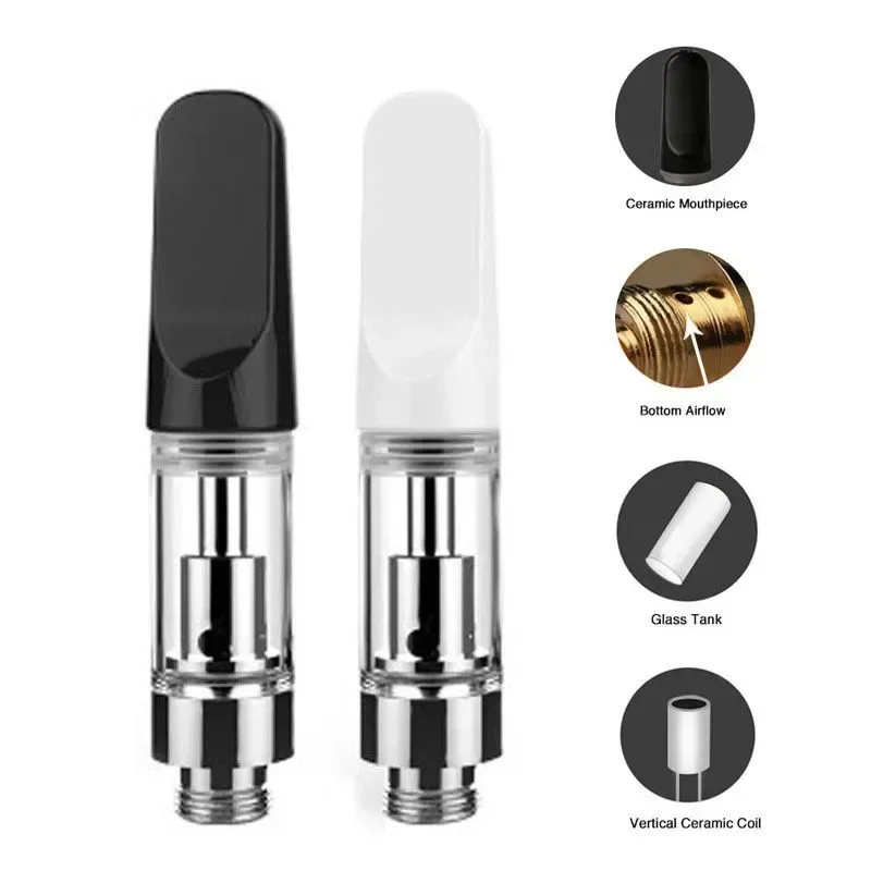 50pcs CC-ell Ceramic Cartridges 510 Thread  Vape Atomizers 0.5ml 1.0ml White Black Gold Silver Wood Drip Tip No Leak Cartridges